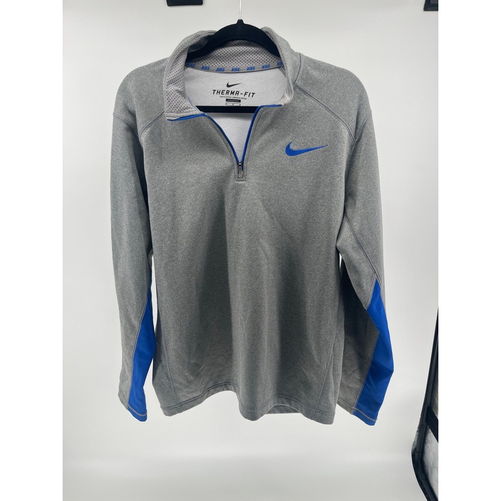 Nike Mens Therma-FIT Quarter Zip Pullover Gray Blue Fleece Jacket Medium